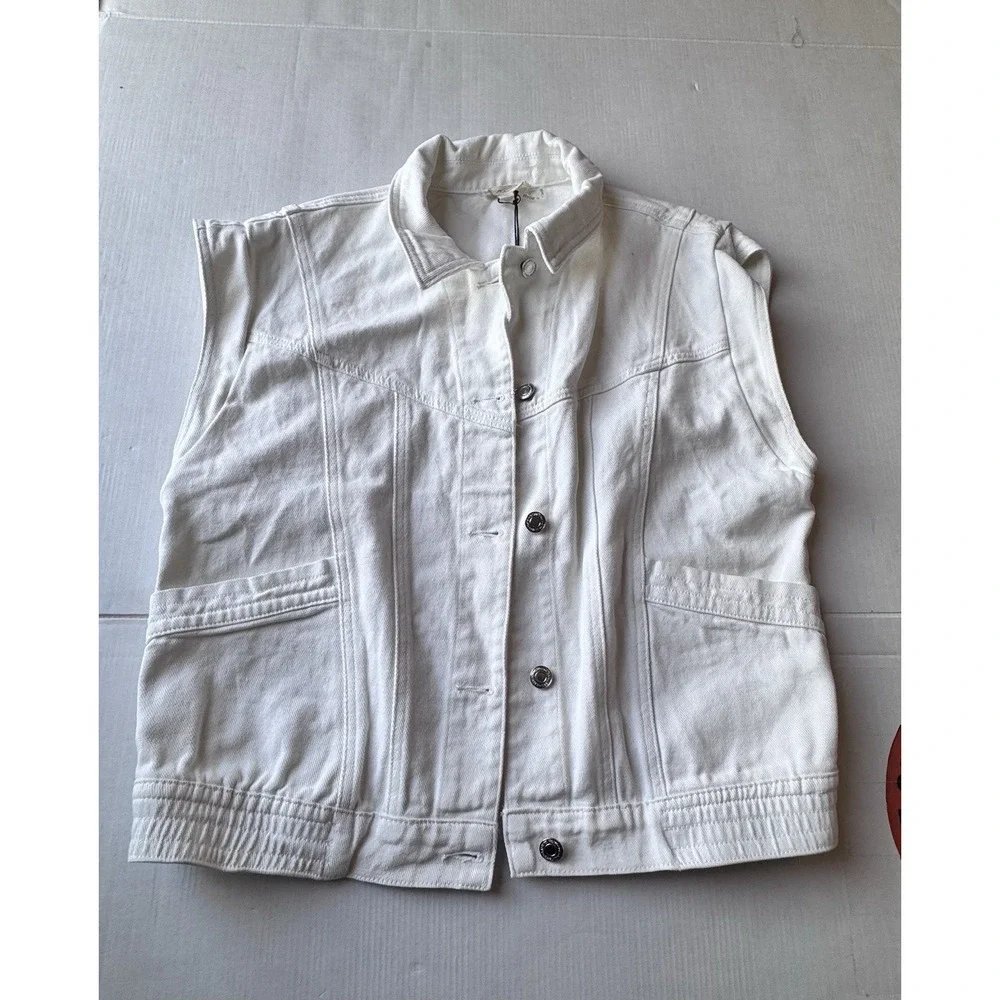Elan White Wash Denim Jean Button Up Vest‎ NWT Size Medium